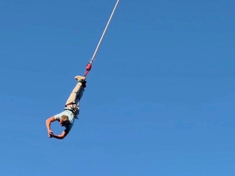 Man bungee jumping